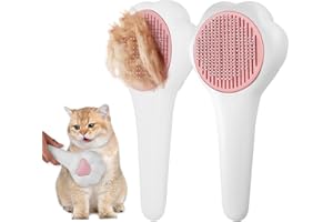 lomdung Katzenbürste, Katzenpflegebürste mit Entriegelungsknopf, Hundebürste Kurzhaar mit Ergonomischem Griff, Hundehaarpflege Reinigungskamm, Selbstreinigender Kamm für Haustierpflege Massage Pflege