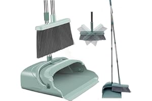 SWISSPACK Broom and Dustpan Set for Home, Dust pan with Long Handle, Broom with Dustpan Combo Set, for Home Kitchen Room Office Lobby Floor Use Upright Stand Up Sweeping (Green)