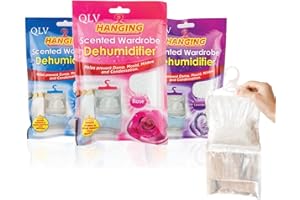 QLV Wardrobe Dehumidifier Hanging Bags - 3 Pack Scented Disposable Dehumidifier Bags for Wardrobe, Home, Bedroom, Caravan, Cupboard, Bathroom - Fast-Acting, Long-Lasting Damp & Moisture Absorber
