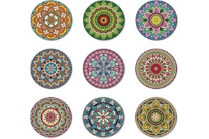 ANATTASOUL 9Pcs Mandala Posavasos Madera, Posavasos De Madera, Reutilizables, Redondos, Coasters, Taza para Café, Bar, Cocina, Restaurante