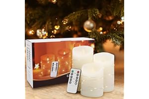 ‎YINUO LIGHT Led Kerzen Weiß, 3 Stücke 10-15CM Led Kerzen mit Timerfunktion, Draussen Led Kerzen Flackernde Flamme mit Glas, Bewegliche Flamme Powered by Battery für Geburtstage Party, Geschenk Valentinstag