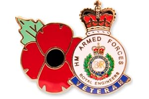 GET1 Royal Engineers Veteran Poppy Lapel Pin Badge - HM Armed Forces, Remembrance Sunday, UK Seller