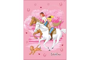BERONAGE Kinderteppich Bibi und Tina Freunde rosa/pink 100 x 130 cm rutschhemmend lärmhemmend Kinder-Zimmer-Teppich Spiel-Teppich Spielunterlage Mädchen-Teppich Blocksberg Pferde-Reiten Amadeus Sabrina Minky