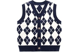DHASIUE Boys Sweater Vests Plaid Cotton Sleeveless V Neck Button Down Knitted Tank Tops 3-13 Years