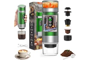VHV Caffettiera Portatile, 3 In 1 Macchina per Caffè Viaggio - Senza Fili & Auto-Riscaldante - Con Batteria 7500mAh, 20 Bar di Pressione - Adatto a Varie Scene Portatili e Regali (Verde)