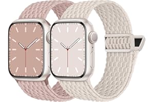 Nimblistic Kompatibel mit Apple Watch Armband Geflochten 41mm 40mm 38mm, Elastisches Nylon Stoff Band mit Magnetverschluss für Apple Watch 9 8 7 6 5 4 3 2 1 SE, Sand Rosa/Polarstern