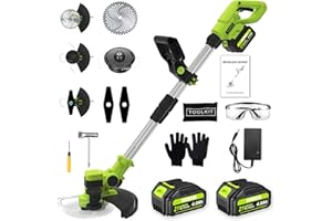OUMEIU Cordless Strimmer, 2 in 1 Grass Trimmer/Edge Cutter, 21V Brushless Electric Strimmer with 2 x 4.0Ah Battery & Charger, 12in(30cm) Cutting Diameter Garden Strimmer, Brush Cutter for Weeds Flower Trees