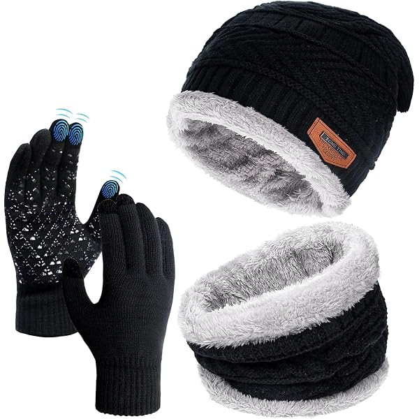 Winter-Set Für Herren: 2 Beanies & 2 Paar Handschuhe – Warm, Gefüttert, Rutschfest