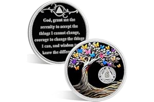ACGZQY Jeton de sobriété de 6 mois – Pièce de monnaie AA et médaillon papillon arbre de vie – Pièce de sobriété AA NA Sober Anniversaire Jeton de sobriété Cadeaux de sobriété Alcooliques Anonymes