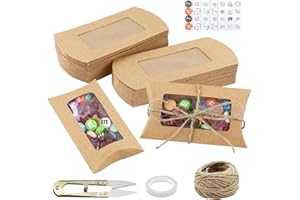 GUDQVOZIHG 50 cajas de regalo de papel de estraza pequeñas, caja de regalo con ventana, con adhesivo de agradecimiento, cuerda de yute, para manualidades, fiestas, bodas