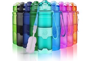 ZORRI Water Bottles, BPA Free & Leak proof, 14oz/ 17oz/ 24oz/ 32oz 1 litre Tritan Sports Water Bottle for Cycling, Running, Gym, Outdoor| With Ice Filter, Bottle Brush, 1-Click Pop Open Flip Lid