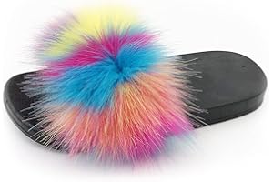 Xsclpomddy Kids Artificial Fur Sandals Slides Soft Comfy Lightweight Furry Faux Fox Fur House Slippers for Girls