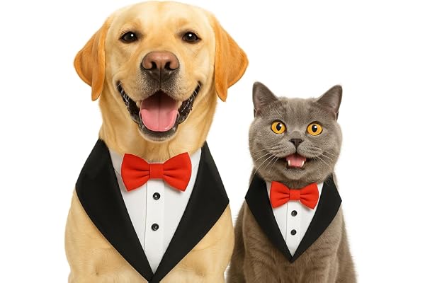 Dog Tuxedo Bandana Birthday Outfit for Dogs, Formal Dog Costume, Cute & Comfortable Pet Apparel (Black, XS)