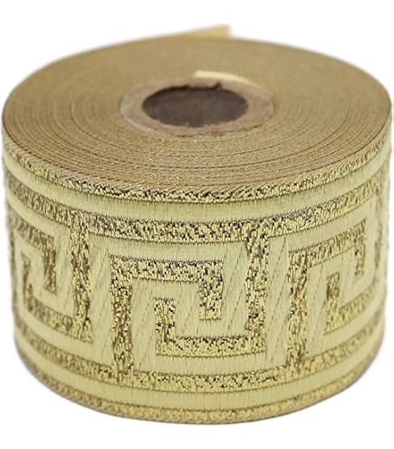 Nastro Jacquard 10m X 3,5cm – Motivo Chiave Greca Oro Rosa E Arancione, Tessuto Medievale Per Decorazioni, Fai Da Te, Regali, Feste