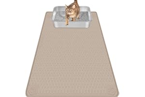 Bartuke Alfombrilla de Silicona para Arena para Gatos, 34'' x 22'' para Control de dispersiones, Suave para Patas de Gato, fácil de Limpiar (Caqui)