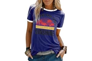 Dresswel Damska koszulka Bring On The Sunshine z krótkim rękawem, okrągły dekolt, tęczowa, nadruk graficzny, na lato, top