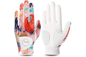 FINGER TEN Golf Gloves Womens Left Hand Right Pu Leather with Ball Marker Full Finger/Nail Colors Value Pack, Opti-Color Ladies Golf Glove Fashion Pattern Design Weathersof Stable-Grip for Perfect Swing