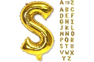 LINGQIANG Giant S Alphabet Name Balloon, Gold Self Inflating Custom Letter Balloons Birthday Decor, 40 Inch Helium Mylar Foil Word Balloons Letters for Girls Men Anniversary Party Graduation Decoration Supplies