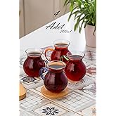 Porsima Lm-0035 Ehli Keyf 4 Par&ccedil;a 4 Kişilik &Ccedil;ay Seti &ndash; 200 Ml Borosilikat Cam Kulplu Tombik Bardak Takımı