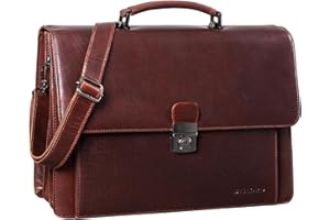 STILORD 'Angelo' Bolso Maletín de Cuero Vintage Clásico Bolso de Negocios Grande Para Hombre Bolsa Bandolera de Portátil 15,6' Piel Auténtico, Color:curtición vegetal marrón oscuro