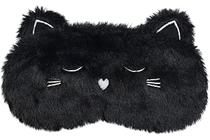 Ulife Mall 3D Gattino Nero Mascherine per Dormire Maschera per gli Occhi per Viaggio, Benda Occhio Traspirante Maschera di Sonno in Peluche Copertura degli Occhi per Bambina Donna Ragazzi -Nero