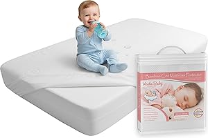 Vesta Baby Łóżko dziecięce, ochrona materaca klasy premium, cicha, wodoszczelna osłona na materac, naturalny bambus, cicha nakładka na łóżko dla niemowląt i małych dzieci, 120 x 60 cm