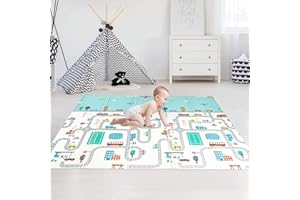 QINER Baby Play Mats for Floor Extra Larger Thick（197 * 177 * 1 cm), Waterproof Foldable XPE Foam Play Mat for Kids Toddler Toddlers Crawling,Anti-Slip Non-Toxic 2 Side Kids Playing Gym Mats