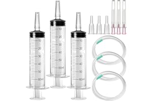 TAIXING 3 Stück Spritzen 60ml, Wiederverwendbar Steril Spritze mit Schlauch, Spritze mit Stumpfer Nadel Dosierspritze Kunststoff Spritze für Labor Tierfütterung Pflanzenbewässerung, Einzeln Verpackt