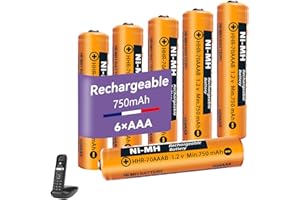 ZZWJBCYLE 6 Pack 1.2V 750mAh NI-MH Rechargeable AAA Battery for Gigaset BT Cordless Phones, Rechargeable AAA Batteries for Panasonic
