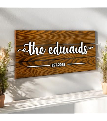 Targhetta In Legno Personalizzabile Per Porta - Con Corda In Canapa, Ideale Per Cognome, Nome O Frasi - Per Casa, Natale O Feste - Foto 2