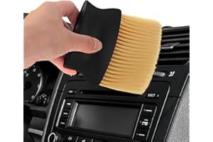 Cobee Szczotka do czyszczenia samochodu, miękkie włosie, narzędzie do usuwania kurzu, szczotka do usuwania kurzu, do wnętrza samochodu, na zewnątrz, skórzane otwory wentylacyjne (żółta)