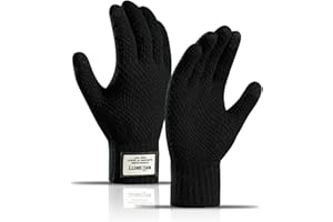 Lonnalee Gants Hiver Chauds Pour Hommes à écran Tactile Tricotés Magiques Extensibles épaissis Doublure en Polaire Douce Noire Pour l'extérieur