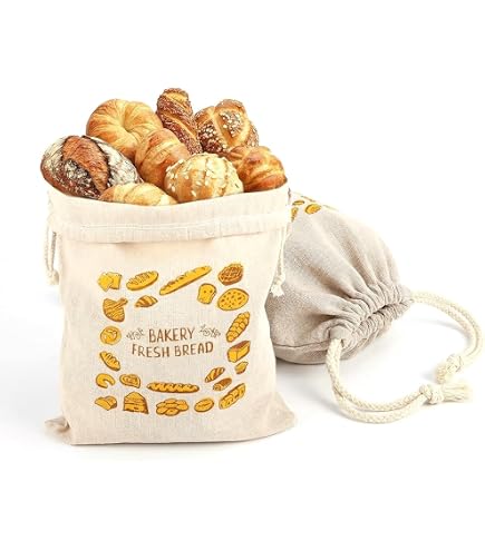 BOXOB 2pz Sacchetto Pane Cera d'Api, 40x30cm riutilizzabili Sacchetti per Alimenti con Coulisse per Mantenere Fresco il Pane