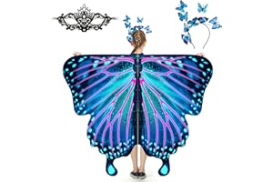 plainshe Butterfly Wings for Girls, Butterfly Costume for Halloween, Fairy Wing Kids, 3PCS Butterfly Cape Set