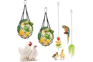 LA DESIRE Chicken Veggies Skewer Vegetable Hanging Feeder Toy Chicken Fruit Feeder Chicken Vegetable String Bag, Poultry Fruit Holder Chicken Cabbage Feeder (2 Skewers + 2 Black Bags)
