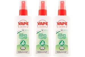 EUROCALI 3x Vape Derm 100% Origine Vegetale Lozione Anti Puntura Repellente contro Zanzare Comuni e Tigre Presidio Medico Chirurgico Dermatologicamente Testato - 3 Spray da 100ml ognuno