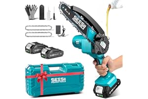 Mini Motosega a Batteria Portatile, SEESII Sega a Batteria da 6 Pollici con Caricatore, 2 Batterie e Oliatore Automatico, Motosega Elettrica per Giardinaggio, CH610