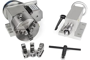 RATTMMOTOR Asse rotativo CNC, 4th Axis Rotary Axis K11-100 mm, cavità con mandrino a 3 fornelli, un rapporto di riduzione di 6:1 con contropunta da 65 mm, per tornio CNC, fresatrice