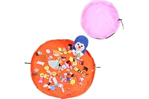Guador 2 Pieces Toy Organizer Bag Carpet Bag,Drawstring Bag Play Toy Storage Mat Bag Game Mat Drawstring Bag With Hood As a Children's Travel Bag Storage Bag,Storage Fast Cleanup(Orange and Pink)