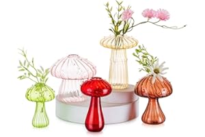 Hewory Mushroom Bud Vase Glass Vases for Flowers, Set of 5 Mushroom Shaped Flower Vase Small Vases for Table Decoration, coloured Glass Vase Mushroom Decor for Room Decor Home Bedroom Living Room