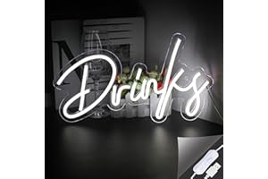 Looklight Drinks Letrero de neón, luz de neón Led blanca fría, letras operadas por USB, letrero iluminado, arte de pared Led para dormitorio, fiesta, Club, cafetería, Bar, restaurante, decoración