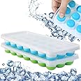 SUPRO 21 Cavity Pop Up Ice Cube Trays for Freezer with Lid with Easy Release Flexible Silicone Bottom, Stackable, 100% BPA Free, Food Grade for Freezer, Cocktail, Blue & Green (Pack of 1, Circular)