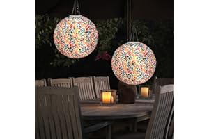 ‎STARNEARBY Starnearby 2 Stück 12 inch Solarlaterne Hängende Garten Wetterfeste Lampion , Warmweiss Licht Außen Wasserdicht LED Solar Farbe Laterne Für Outdoor Hochzeit, Fest Dekoration Warmweiss 30CM(Blumen)