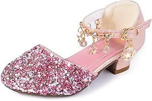Sangyn Prinzessin Schuhe Mädchen Glitzer Hochzeiten Klett Sandalen Stöckelschuhe Kinder Partei Ballerina Cinderella Kristall Schuhe für Halloween Fest Fasching Geburtstag Party