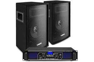 Pack de Sonido Completo con Bluetooth - Sistema de Sonido Completo con 2 Altavoces de 8 Pulgadas (Vonyx SL8) + Amplificador con Bluetooth y Reproductor MP3USB/SD (Fenton FPL500) y cableado Incluido