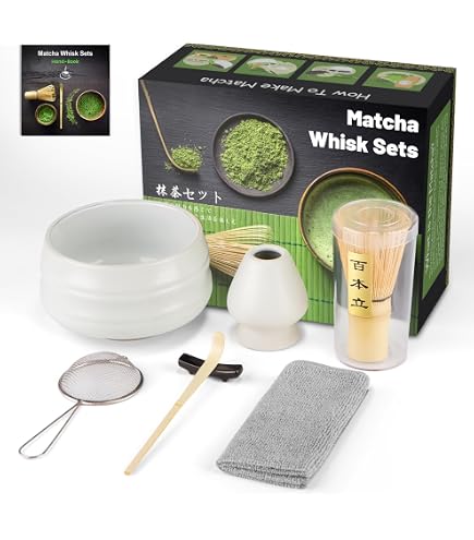 LEKEFET Set Fouet Matcha 4 Pièces – Accessoires Cérémonie Thé Japonais Avec Support Céramique Et Cuillères