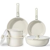 GiPP 11 PCS Set Poele et Casserole Induction Antiadhésive en Granit, Blanc | Batterie de Cuisine Tout Feux, Inclure Poêle Cas