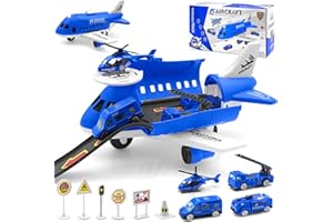 PQETBV Giocattoli per Aeromobili e Automobili, Set di Giochi per l'aviazione per Bambini, Set Aereo Bambini con 3 Mini Auto e 1 Elicottero, Regalo di Natale Adatto a Ragazzi e Ragazze dai 2-12 Anni