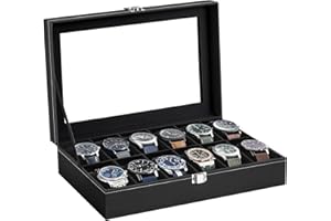 BBLTIFF Scatola Porta Orologi, Scatola per Orologi con 12 Scomparti, Portaoggetti per Orologi in Pelle PU, Cuscinetto Dell'orologio Rimovibile, Espositore per Orologi Adatto per Regali di Festa