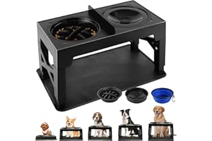 LUREON Ciotole per cani Rialzate Regolabili - Ciotola Acqua, Antingozzo, da Viaggio e Tappetino - Base antiscivolo per cani di taglia media/grande